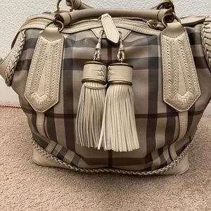 ハンドバッグ BURBERRY CAMEL SUEDE HEBDEN HANDBAG BURBERRY Embellished leather-trimmed suede shoulder bag